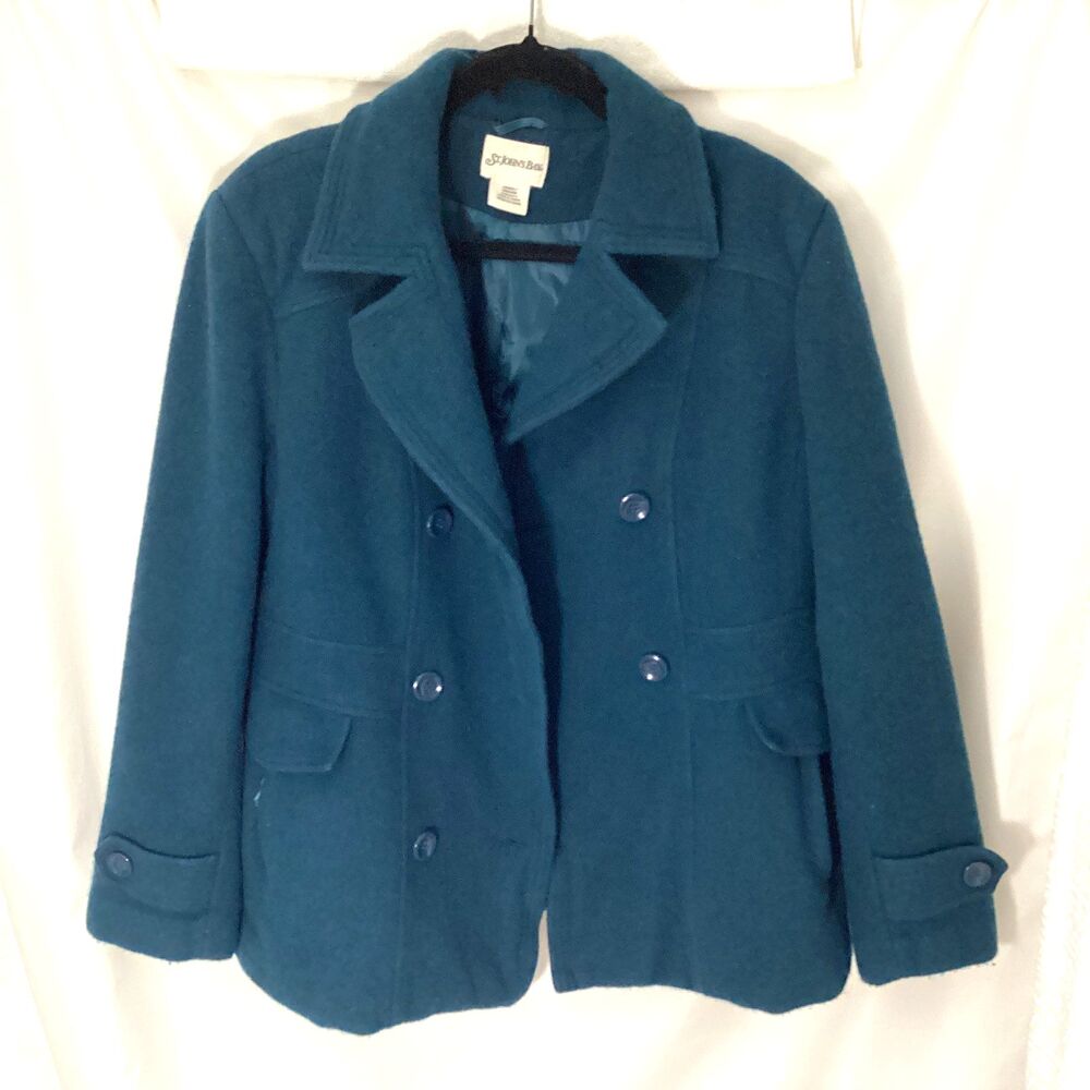St John's Bay Women's Green Teal Coat Blend Peacoat Double Breasted Lined L
